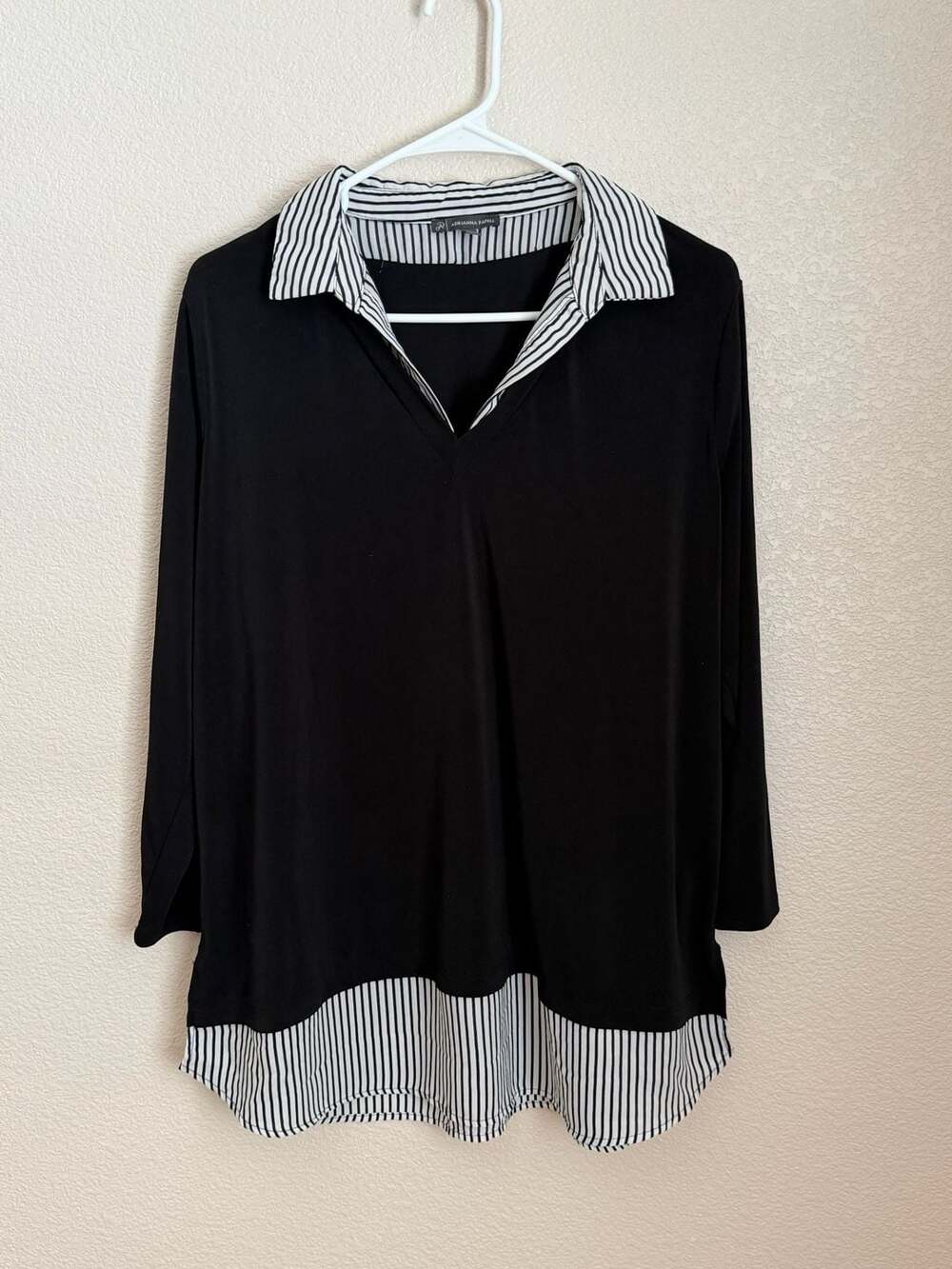Adrianna Papell Women's Long Sleeve V-Neck Twofer Tunic Top